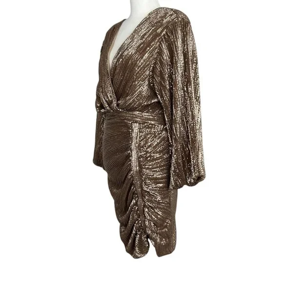Lavish Alice Gold Sequin Long Sleeve Faux Wrap Draped Ruched Mini Dress (8)